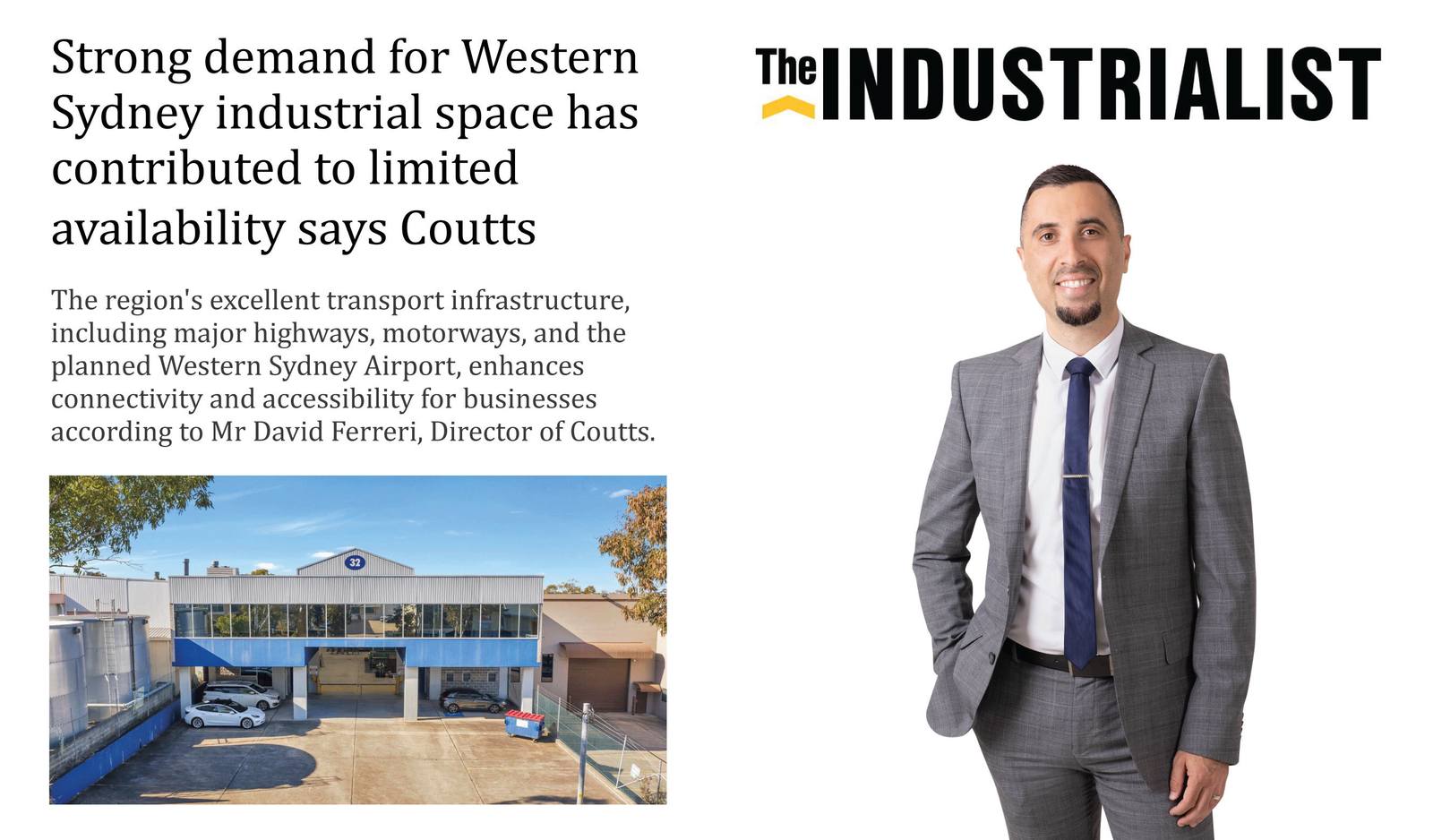 Strong demand for Western Sydney industrial space has contributed to limited availability says Coutts